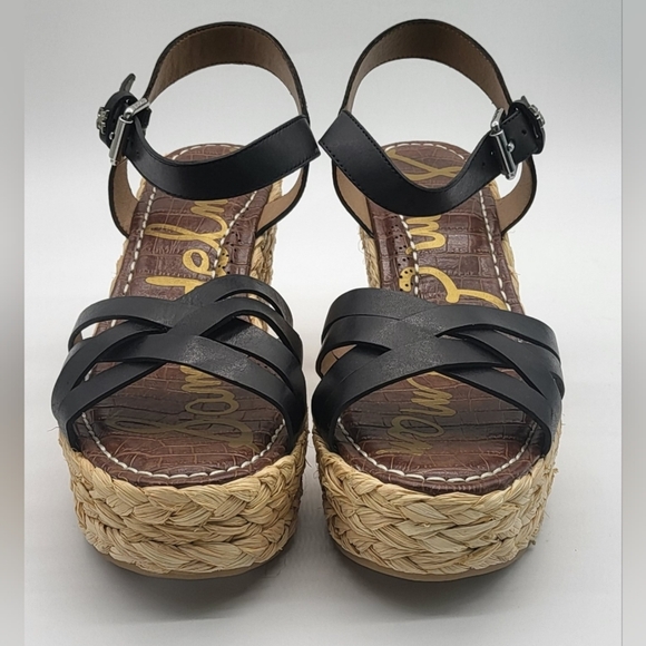 2466- Sam Edelman Darline Wedge Sandals Black Leather Size 9.5 M NWT - Picture 4 of 12